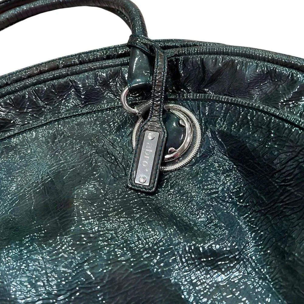 Abro Dark Green Large Bowling Style Leather Tote Bag
